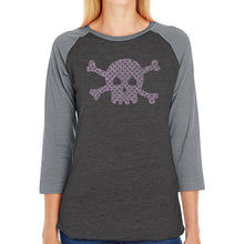 Load image into Gallery viewer, XOXO Skull  - Women&#39;s Raglan Baseball Word Art T-Shirt
