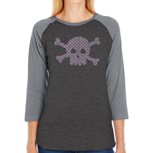 XOXO Skull  - Women's Raglan Baseball Word Art T-Shirt