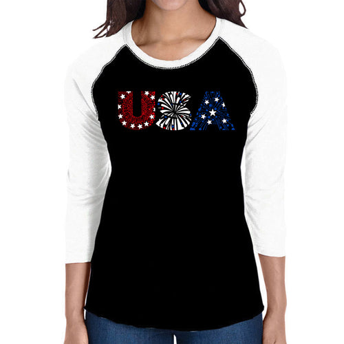 USA Fireworks - Women's Raglan Word Art T-Shirt
