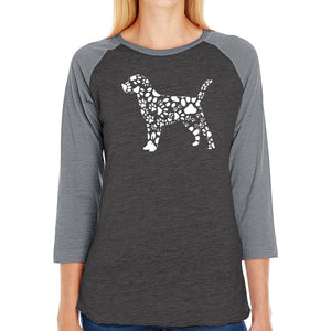 Dog Paw Prints  - Women's Raglan Word Art T-Shirt