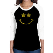 Load image into Gallery viewer, Rockstar Smiley  - Women&#39;s Raglan Word Art T-Shirt