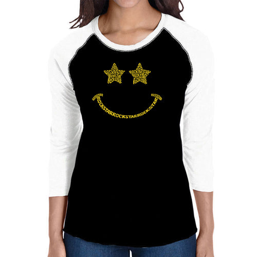 Rockstar Smiley  - Women's Raglan Word Art T-Shirt