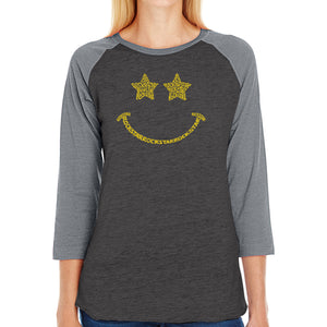 Rockstar Smiley  - Women's Raglan Word Art T-Shirt