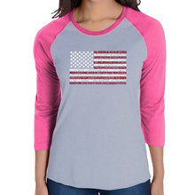 Load image into Gallery viewer, 50 States USA Flag  - Women&#39;s Raglan Word Art T-Shirt