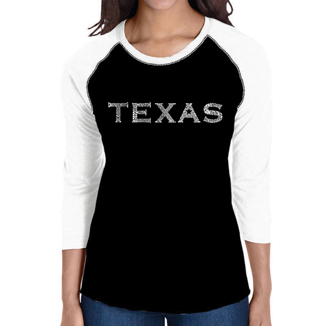 THE GREAT CITIES OF TEXAS - Women's Raglan Baseball Word Art T-Shirt