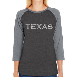 THE GREAT CITIES OF TEXAS - Women's Raglan Baseball Word Art T-Shirt