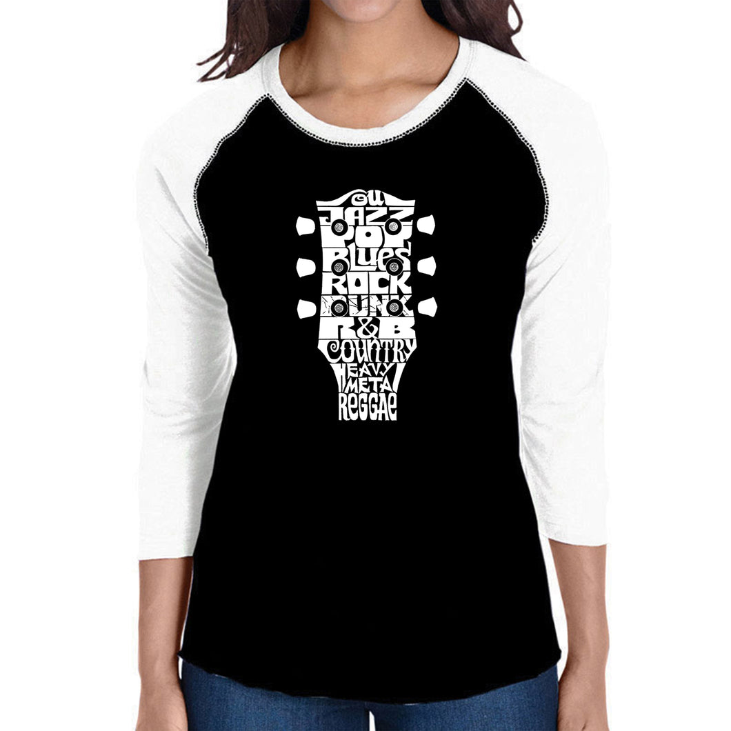 Guitar Head Music Genres  - Women's Raglan Baseball Word Art T-Shirt