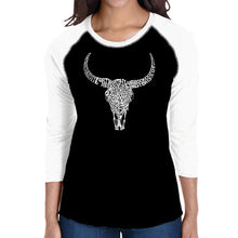 Load image into Gallery viewer, Texas Skull - Women&#39;s Raglan Baseball Word Art T-Shirt