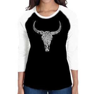 Texas Skull - Women's Raglan Baseball Word Art T-Shirt