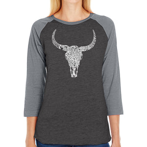 Texas Skull - Women's Raglan Baseball Word Art T-Shirt