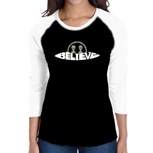 Believe UFO - Women's Raglan Word Art T-Shirt