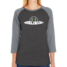 Load image into Gallery viewer, Believe UFO - Women&#39;s Raglan Word Art T-Shirt