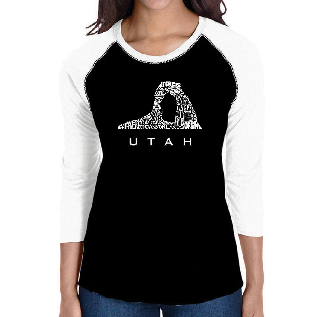 Utah - Women's Raglan Baseball Word Art T-Shirt