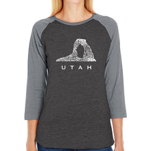 Load image into Gallery viewer, Utah - Women&#39;s Raglan Baseball Word Art T-Shirt