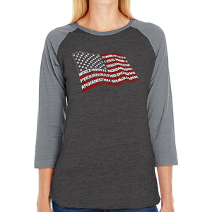 American Wars Tribute Flag - Women's Raglan Baseball Word Art T-Shirt