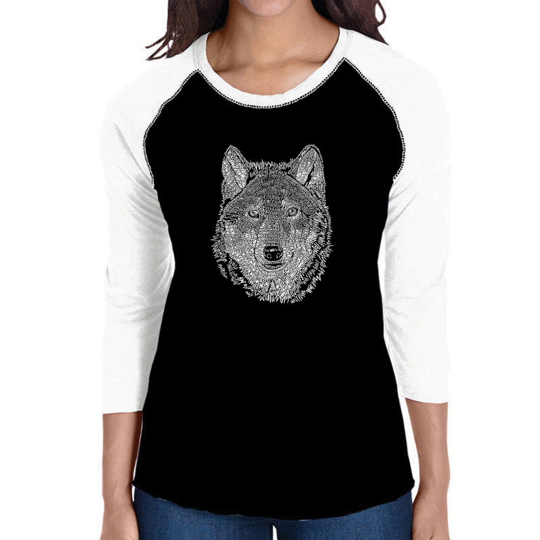 Wolf - Women's Raglan Baseball Word Art T-Shirt