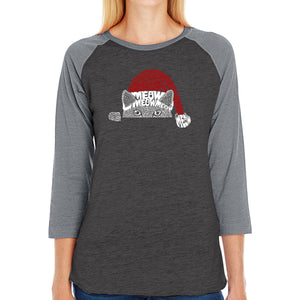 Christmas Peeking Cat - Women's Raglan Word Art T-Shirt