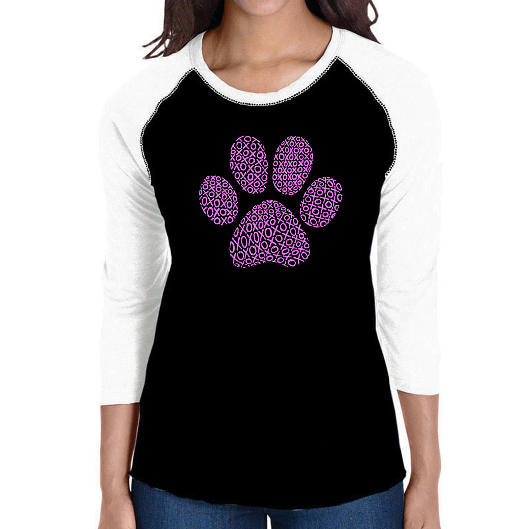 XOXO Dog Paw  - Women's Raglan Word Art T-Shirt