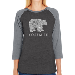 Yosemite Bear - Women's Raglan Baseball Word Art T-Shirt