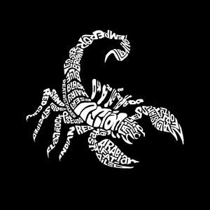LA Pop Art Women's Dolman Word Art Shirt - Types of Scorpions