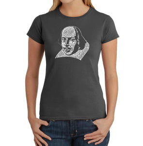 THE TITLES OF ALL OF WILLIAM SHAKESPEARE'S COMEDIES & TRAGEDIES - Women's Word Art T-Shirt