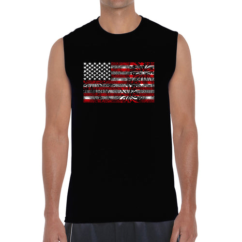 Men's Word Art Sleeveless T-shirt - Fireworks American Flag