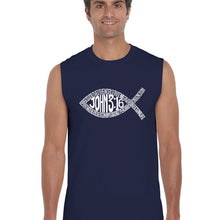 Load image into Gallery viewer, John 3:16 Fish Symbol -  Men&#39;s Word Art Sleeveless T-Shirt