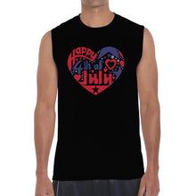 Load image into Gallery viewer, Men&#39;s Word Art Sleeveless T-shirt - July 4th Heart