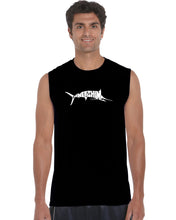 Load image into Gallery viewer, Marlin Gone Fishing - Men&#39;s Word Art Sleeveless T-Shirt
