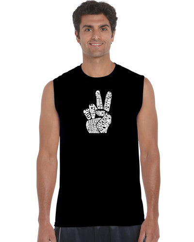 PEACE FINGERS - Men's Word Art Sleeveless T-Shirt