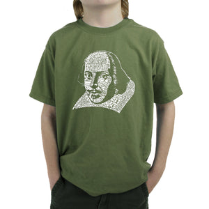 THE TITLES OF ALL OF WILLIAM SHAKESPEARE'S COMEDIES & TRAGEDIES - Boy's Word Art T-Shirt