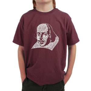THE TITLES OF ALL OF WILLIAM SHAKESPEARE'S COMEDIES & TRAGEDIES - Boy's Word Art T-Shirt