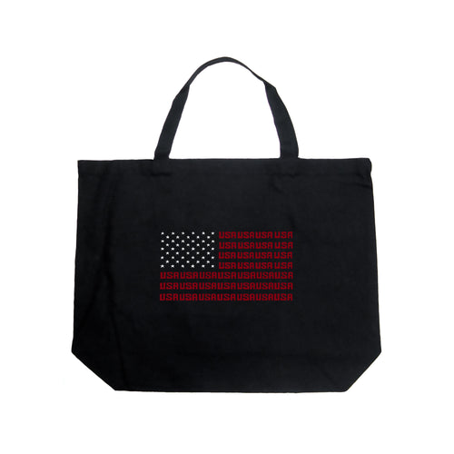 USA Flag  - Large Word Art Tote Bag