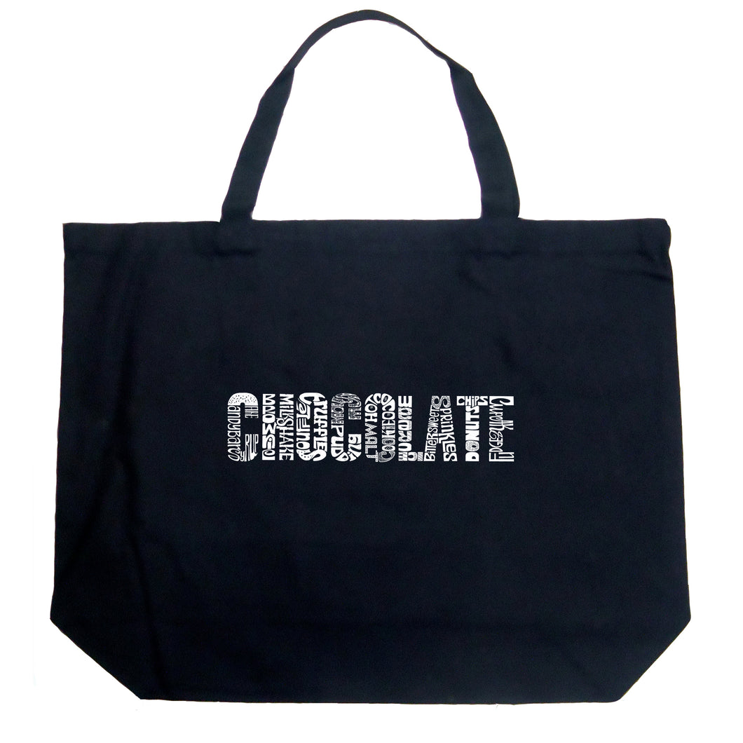 Different foods made with chocolate - Large Word Art Tote Bag