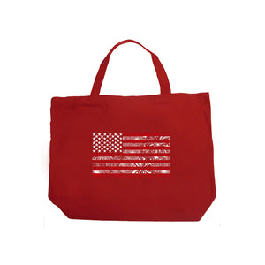 Large Word Art Tote Bag - Fireworks American Flag