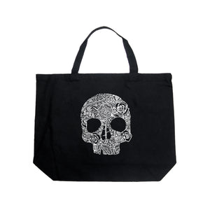 Flower Skull  - Large Word Art Tote Bag