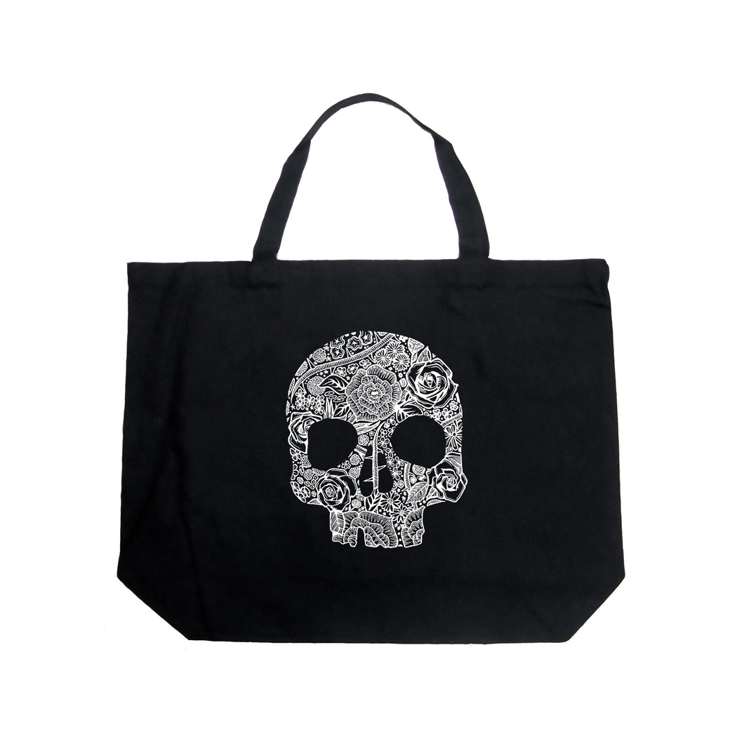Flower Skull  - Large Word Art Tote Bag