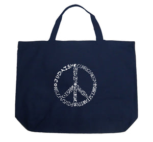 Different Faiths peace sign - Large Word Art Tote Bag