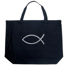 Load image into Gallery viewer, JESUS FISH - Large Word Art Tote Bag