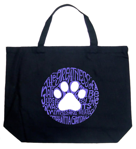 Gandhi's Quote on Animal Treatment - Large Word Art Tote Bag