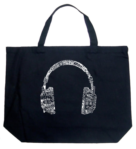 Music in Different Languages Headphones - Large Word Art Tote Bag