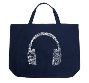 Music in Different Languages Headphones - Large Word Art Tote Bag