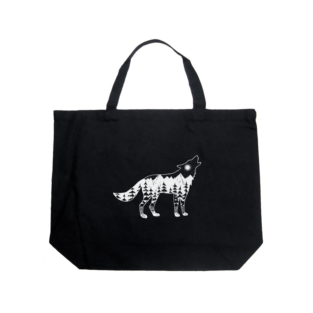 Howling Wolf  - Large Word Art Tote Bag