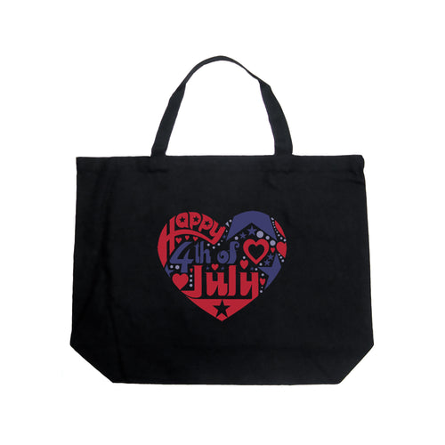 Large Word Art Tote Bag - July 4th Heart
