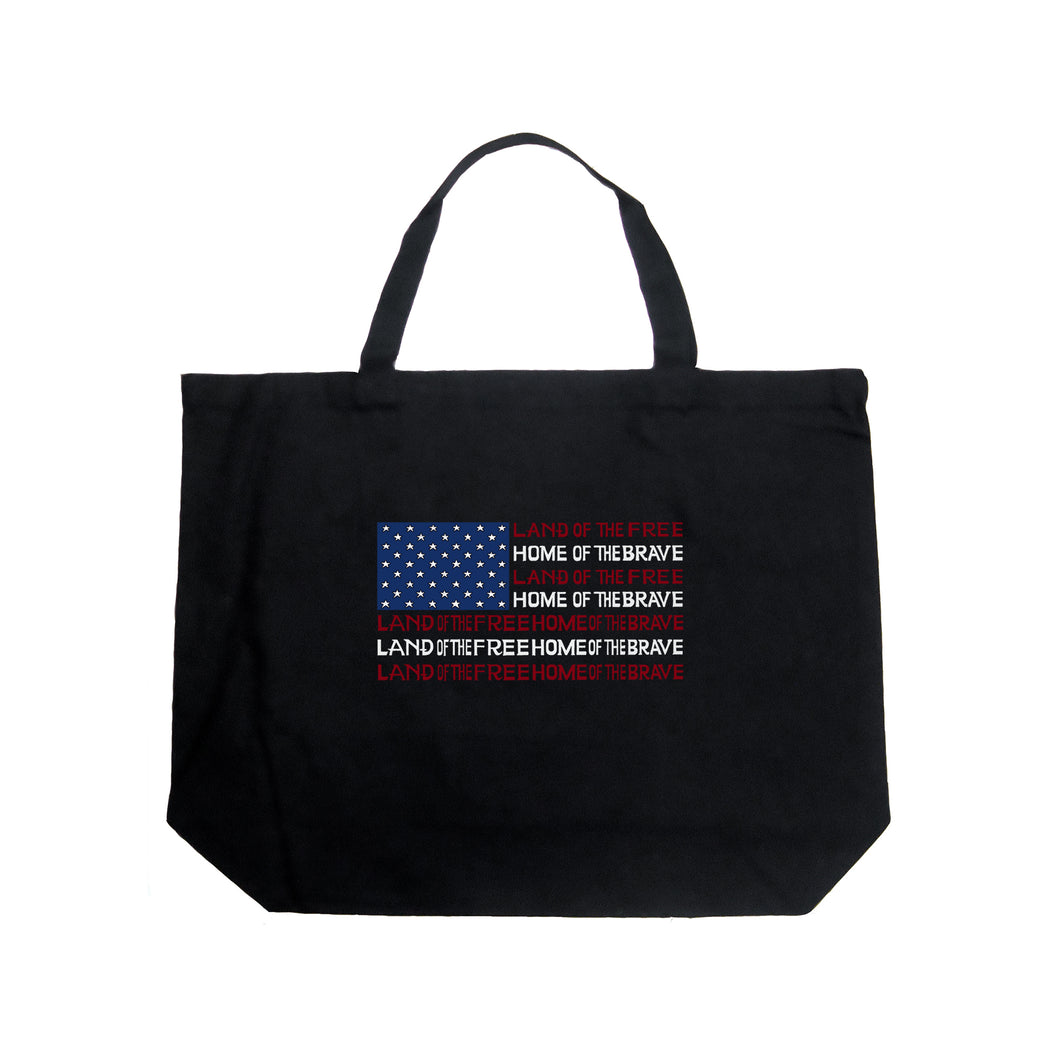 Land of the Free American Flag  - Large Word Art Tote Bag