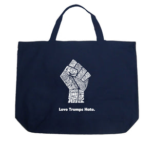 Love Trumps Hate Fist - Large Word Art Tote Bag