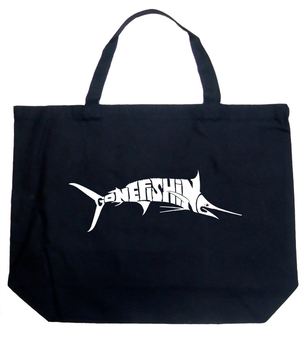 Marlin Gone Fishing - Large Word Art Tote Bag