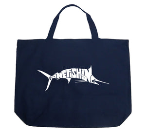 Marlin Gone Fishing - Large Word Art Tote Bag