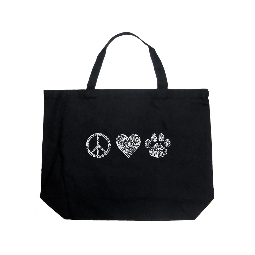 Peace Love Cats  - Large Word Art Tote Bag