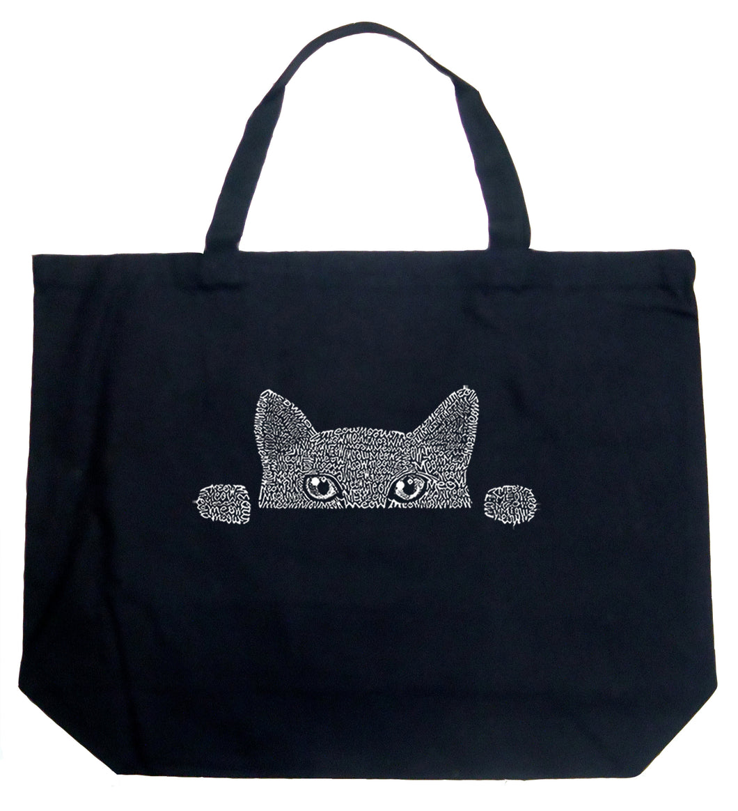 Peeking Cat - Large Word Art Tote Bag